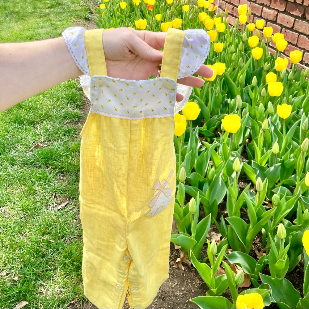 Vintage Windmill Dutch Floral Overalls